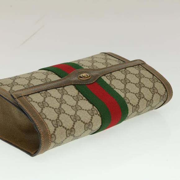 GUCCI Web Sherry Line GG Canvas Clutch Bag Beige Red Green Auth yk4369 - Picture 5 of 10